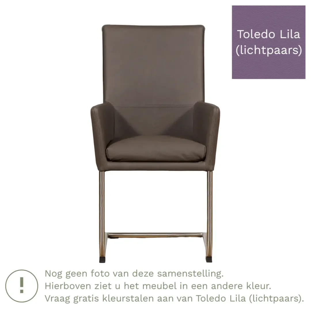 afbeelding van Leren eetkamerstoel Rumor - Toledo Lila (lichtpaars) - Sledepoot staal rond zwart