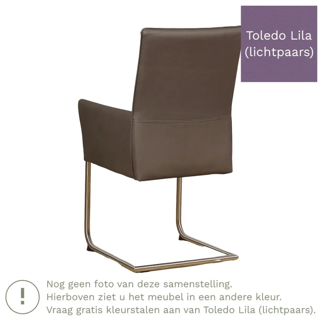 afbeelding van Leren eetkamerstoel Rumor - Toledo Lila (lichtpaars) - Sledepoot staal rond zwart