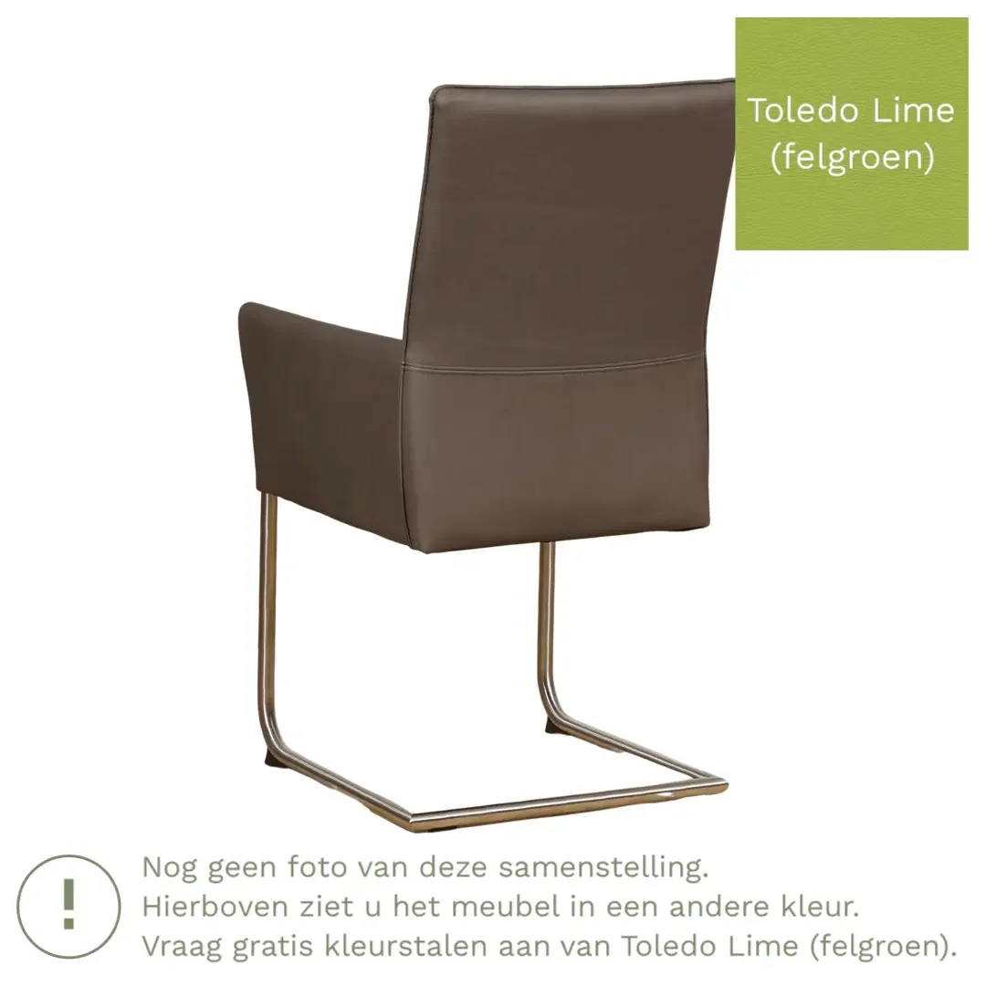 afbeelding van Leren eetkamerstoel Rumor - Toledo Lime (felgroen) - Sledepoot staal rond zwart