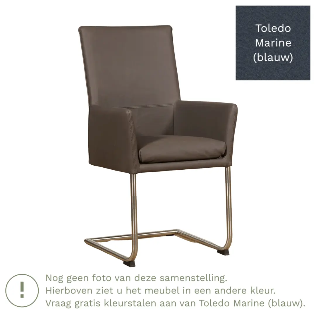 afbeelding van Leren eetkamerstoel Rumor - Toledo Marine (blauw) - Sledepoot staal rond zwart