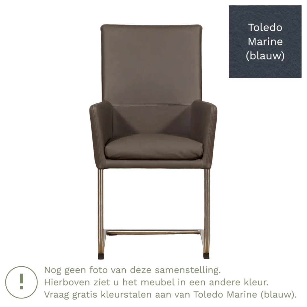 afbeelding van Leren eetkamerstoel Rumor - Toledo Marine (blauw) - Sledepoot staal rond zwart