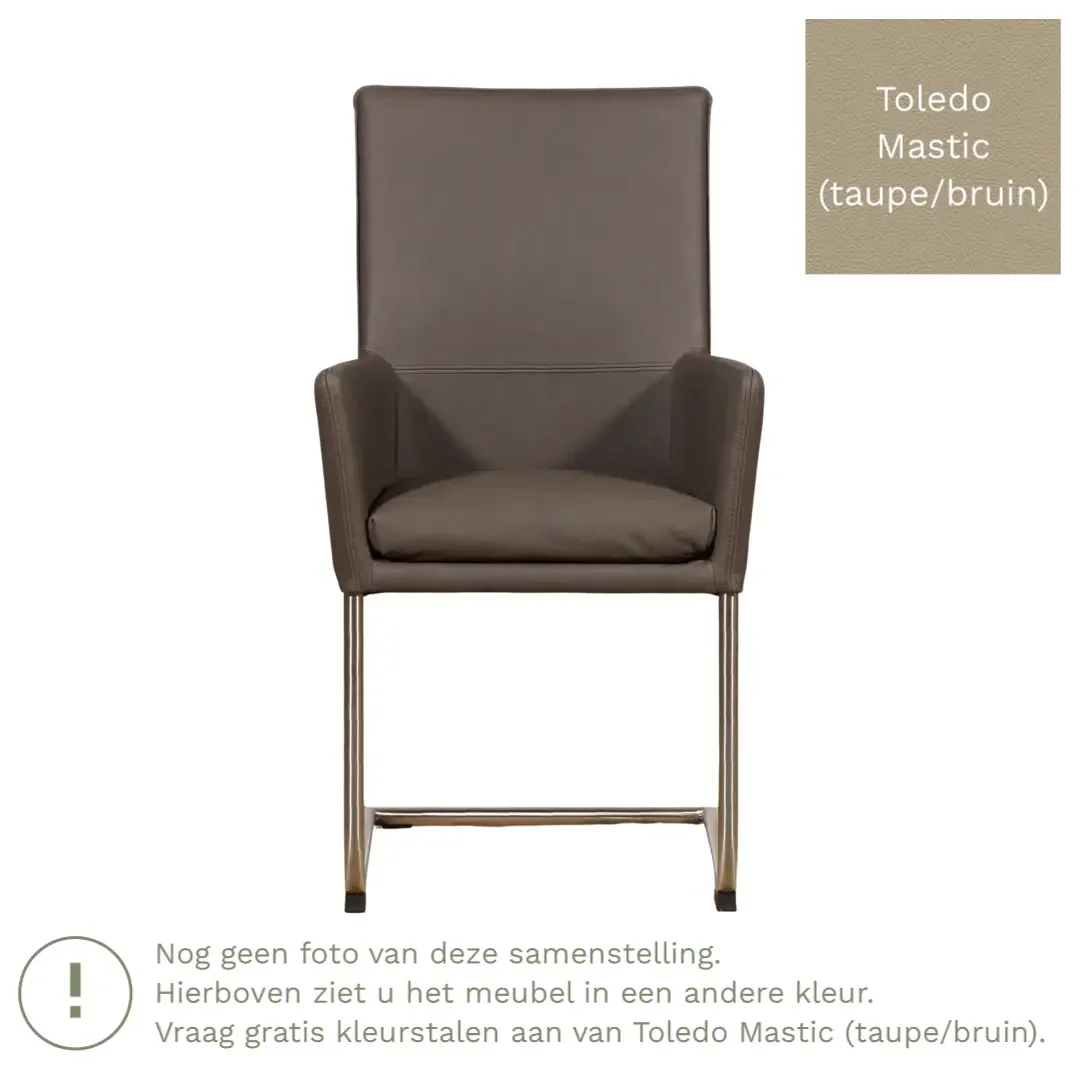 afbeelding van Leren eetkamerstoel Rumor - Toledo Mastic (taupe/bruin) - Sledepoot staal rond RVS