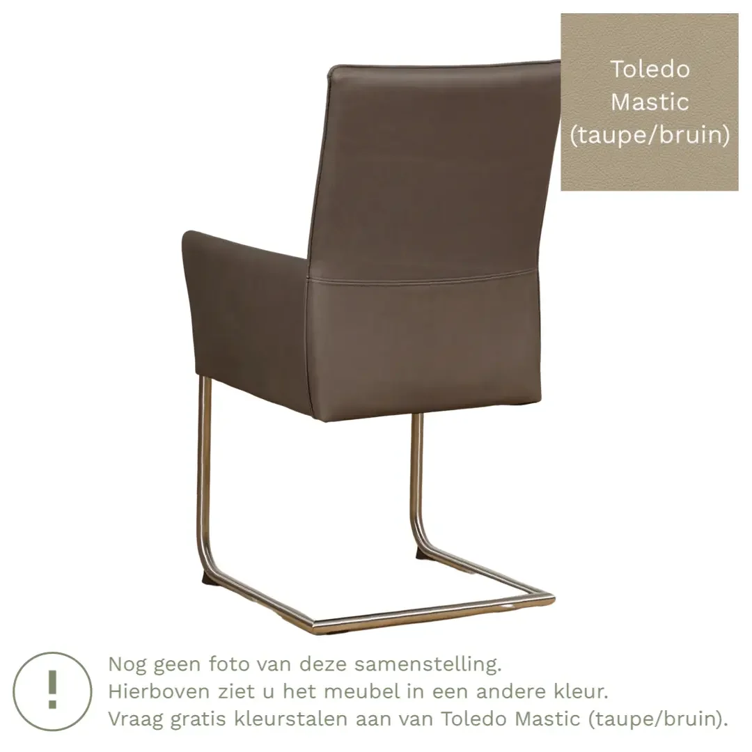 afbeelding van Leren eetkamerstoel Rumor - Toledo Mastic (taupe/bruin) - Sledepoot staal rond RVS