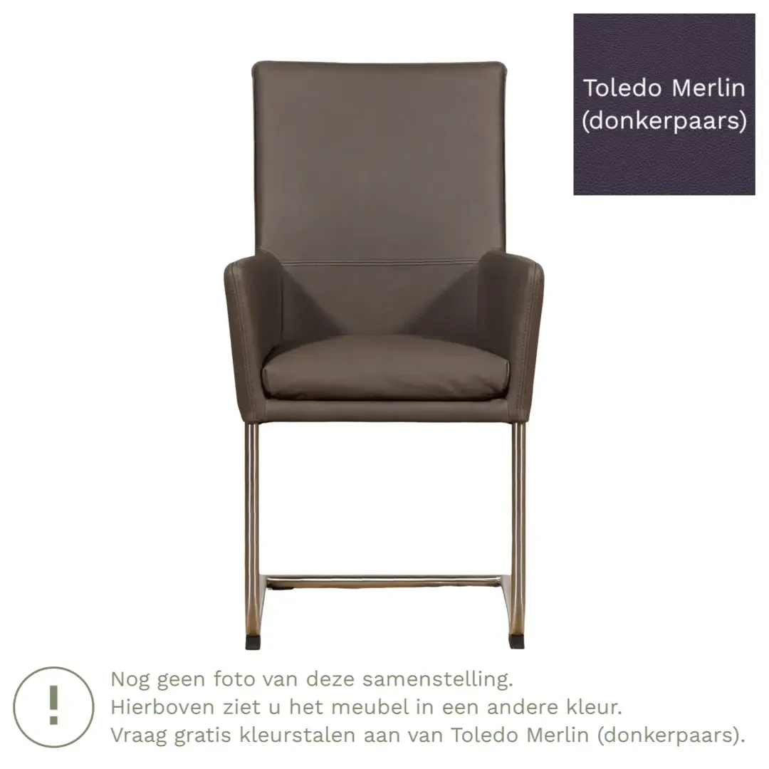 afbeelding van Leren eetkamerstoel Rumor - Toledo Merlin (donkerpaars) - Sledepoot staal rond RVS