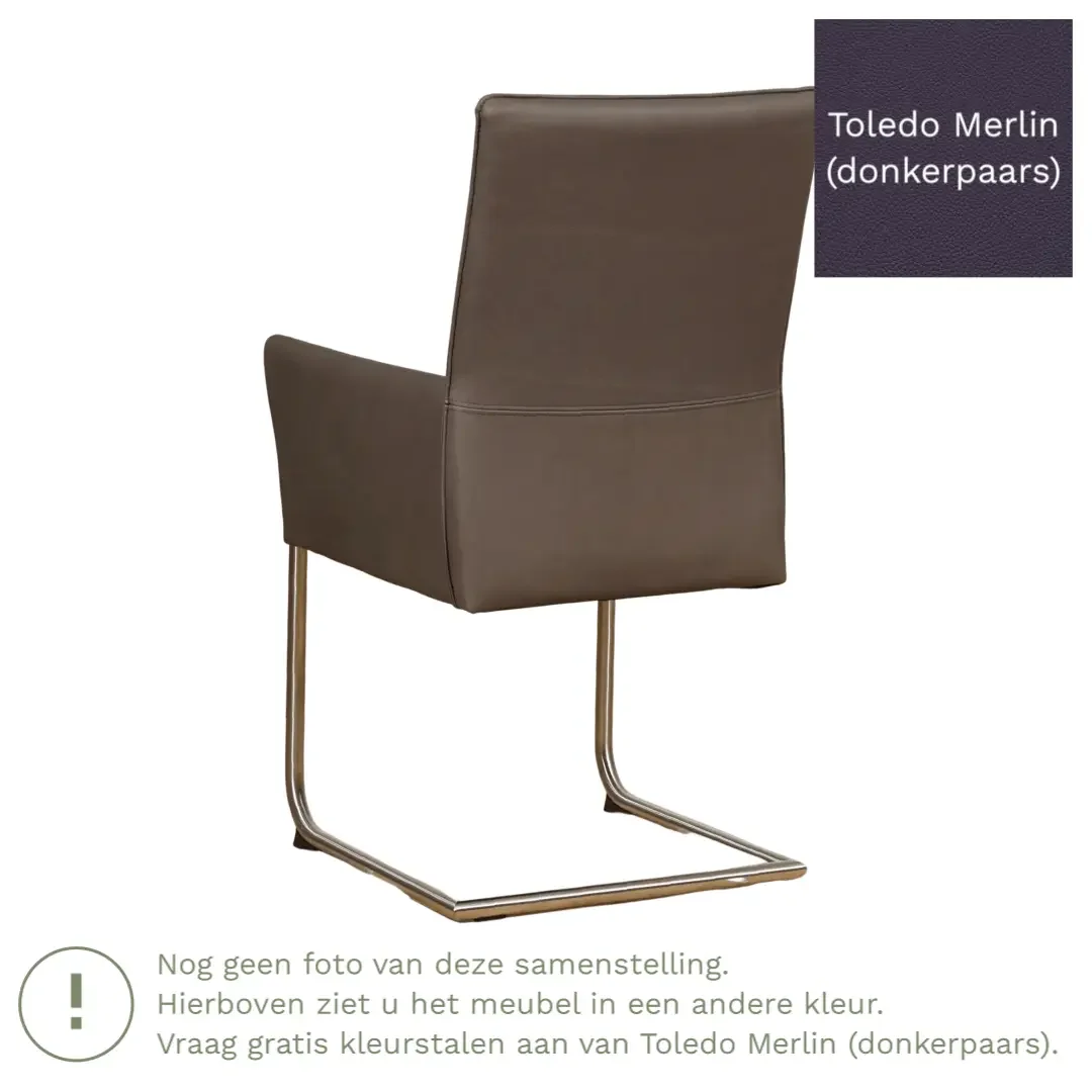 afbeelding van Leren eetkamerstoel Rumor - Toledo Merlin (donkerpaars) - Sledepoot staal rond RVS