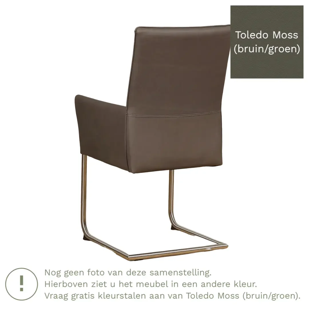 afbeelding van Leren eetkamerstoel Rumor - Toledo Moss (bruin/groen) - Sledepoot staal rond RVS