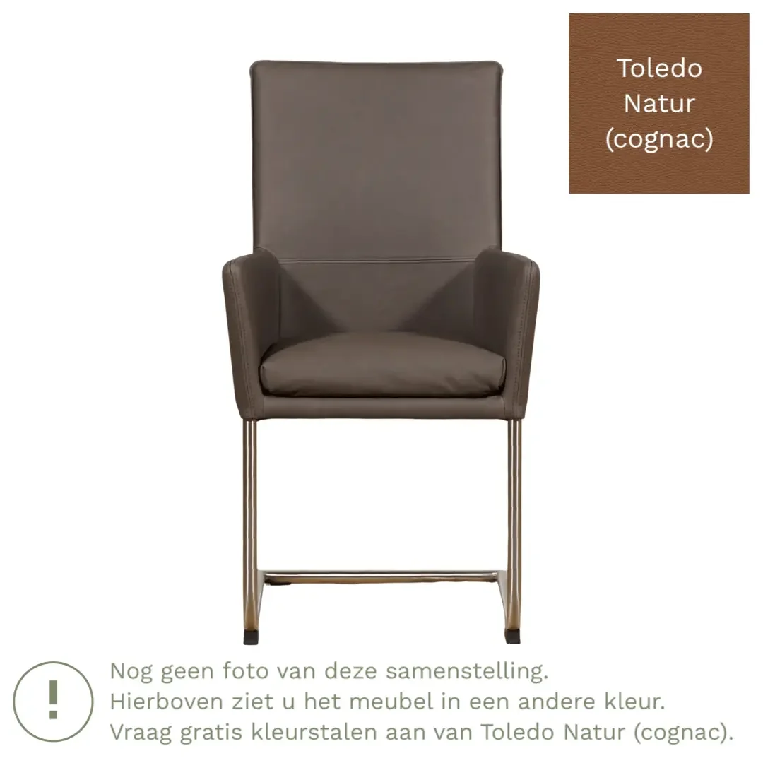 afbeelding van Leren eetkamerstoel Rumor - Toledo Natur (cognac) - Sledepoot staal rond zwart