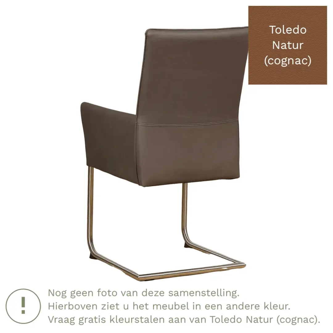 afbeelding van Leren eetkamerstoel Rumor - Toledo Natur (cognac) - Sledepoot staal rond zwart