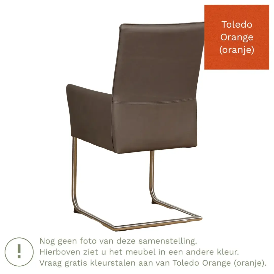 afbeelding van Leren eetkamerstoel Rumor - Toledo Orange (oranje) - Sledepoot staal rond RVS