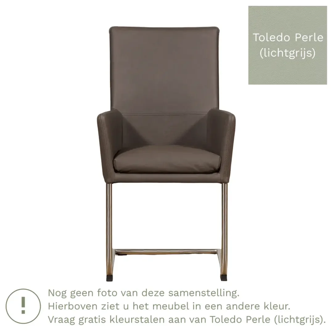 afbeelding van Leren eetkamerstoel Rumor - Toledo Perle (lichtgrijs) - Sledepoot staal rond RVS