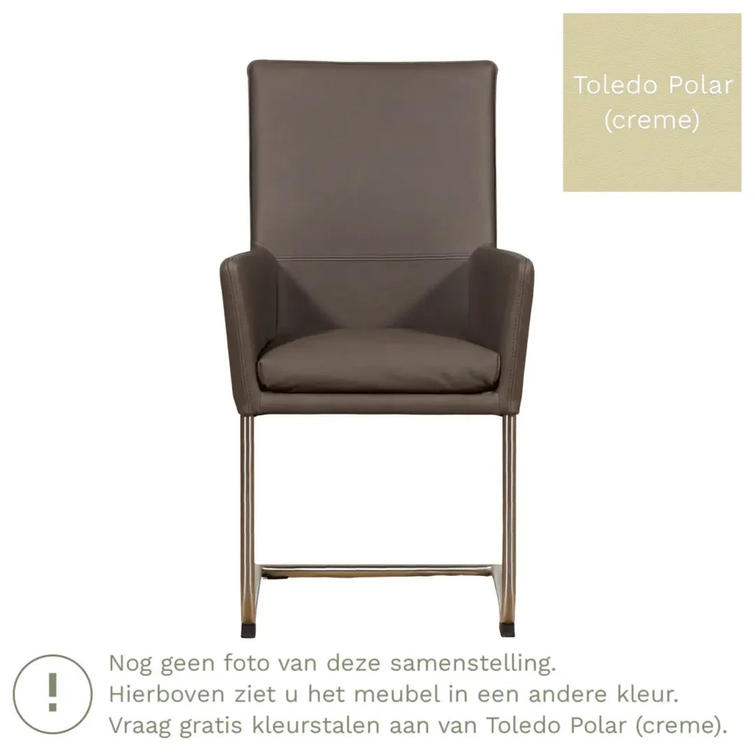 afbeelding van Leren eetkamerstoel Rumor - Toledo Polar (crème) - Sledepoot staal rond RVS