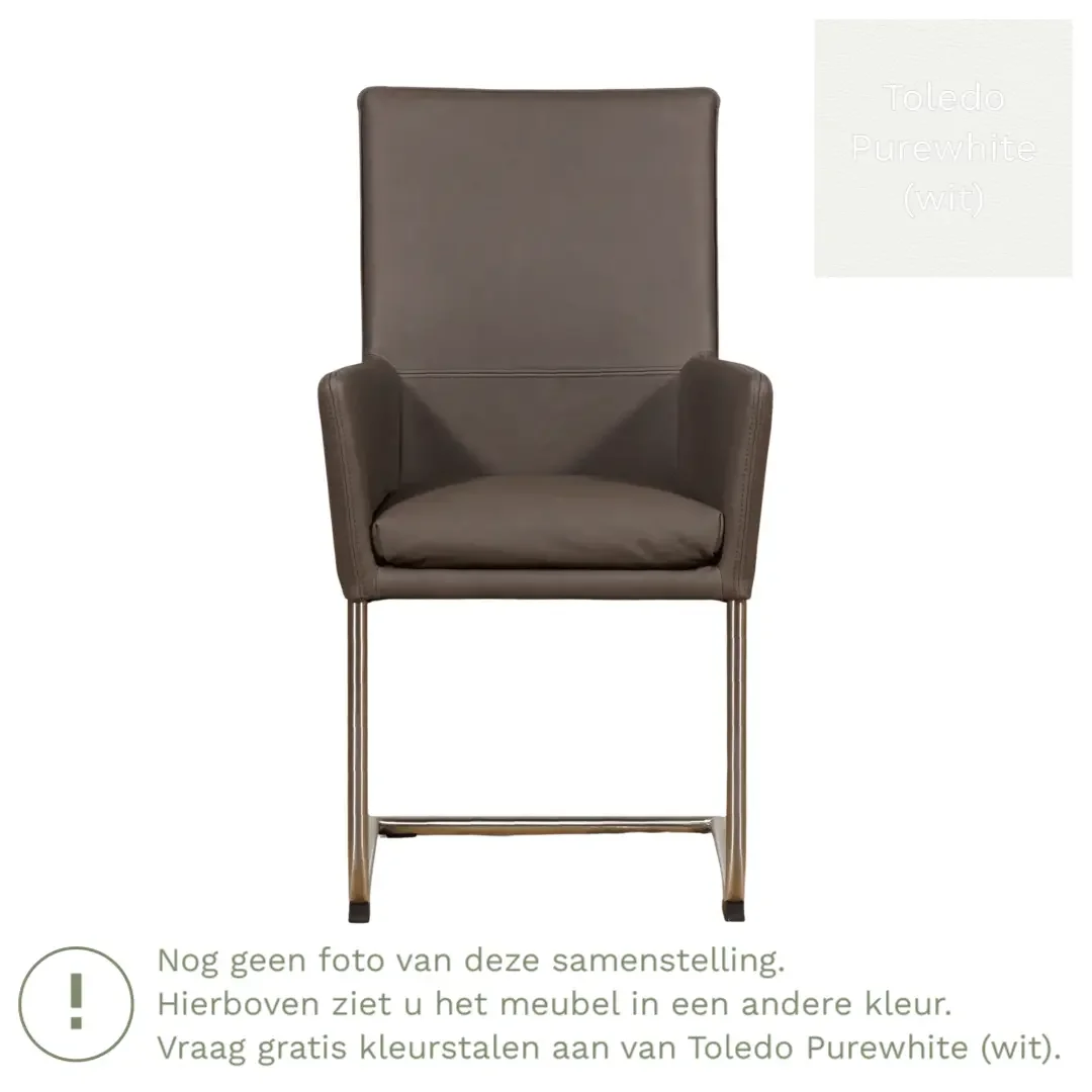 afbeelding van Leren eetkamerstoel Rumor - Toledo Purewhite (wit) - Sledepoot staal rond zwart