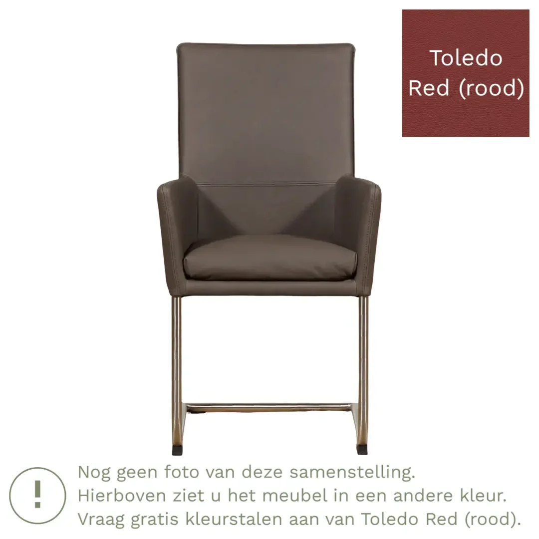 afbeelding van Leren eetkamerstoel Rumor - Toledo Red (rood) - Sledepoot staal rond RVS