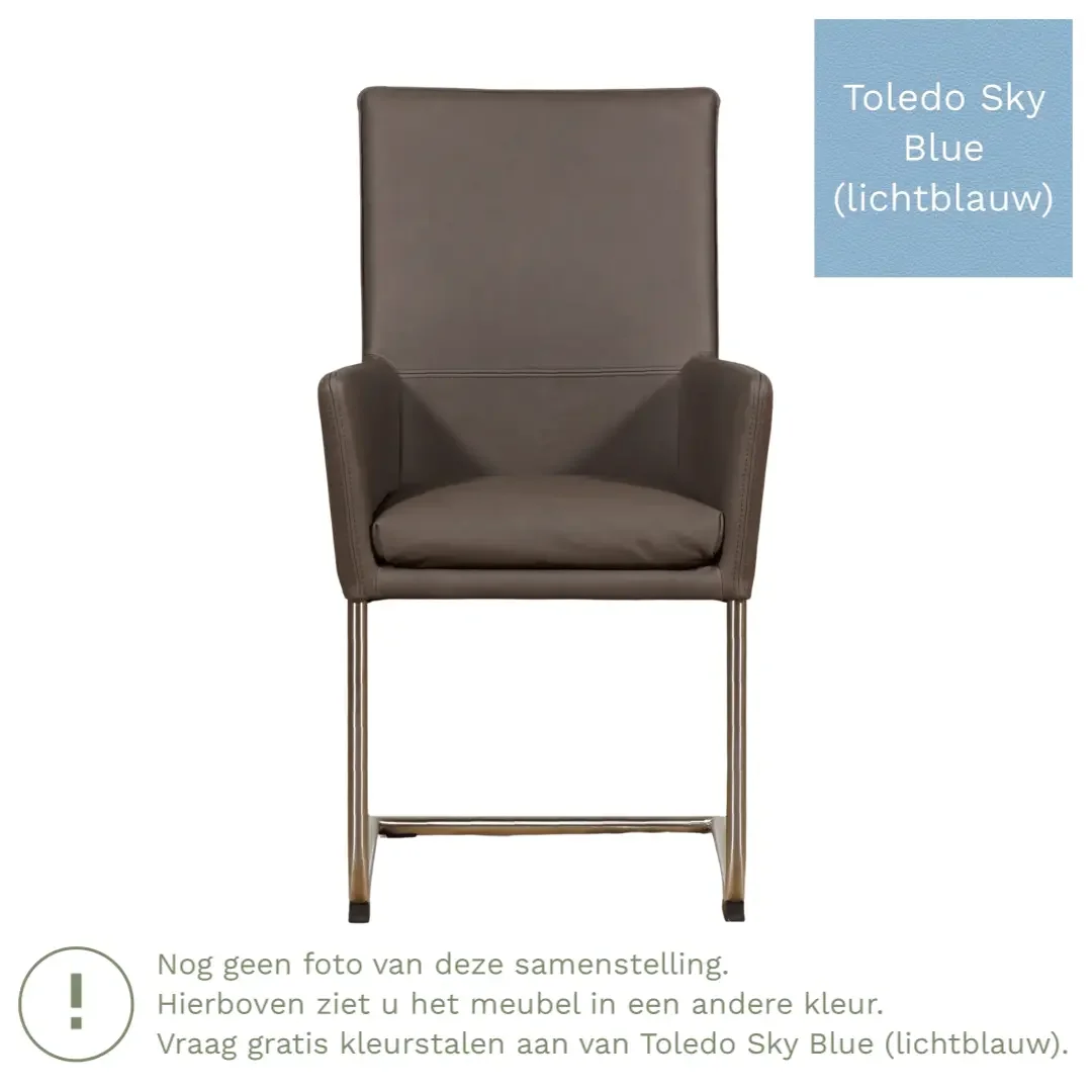 afbeelding van Leren eetkamerstoel Rumor - Toledo Sky Blue (lichtblauw) - Sledepoot staal rond RVS