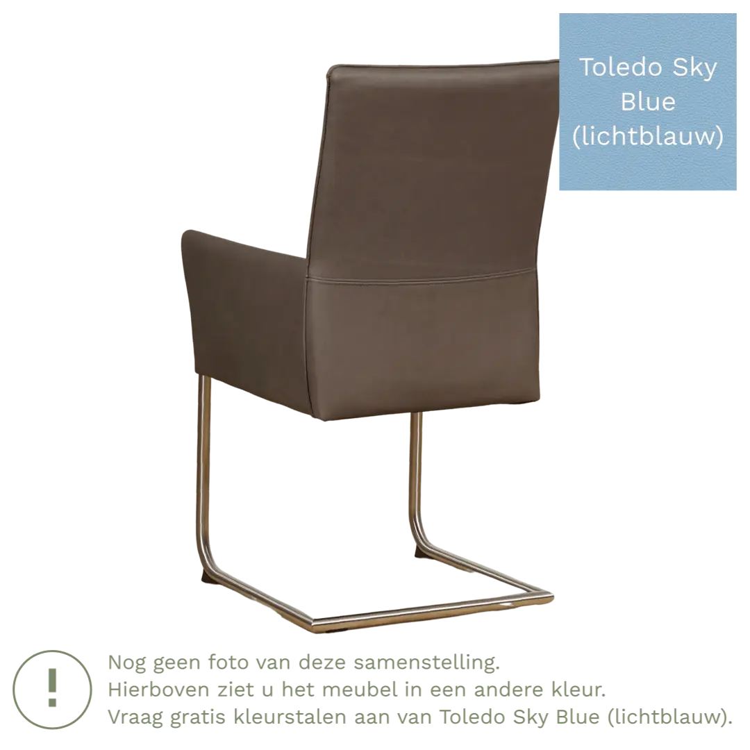 afbeelding van Leren eetkamerstoel Rumor - Toledo Sky Blue (lichtblauw) - Sledepoot staal rond RVS