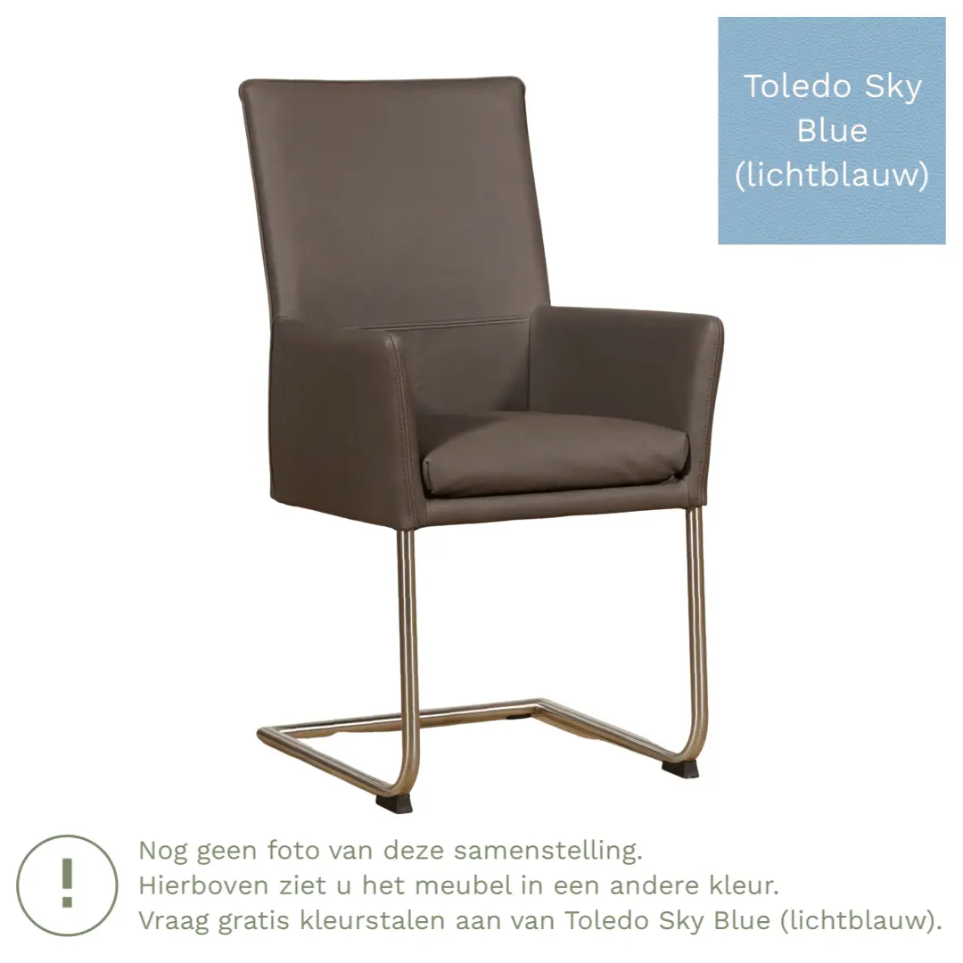 afbeelding van Leren eetkamerstoel Rumor - Toledo Sky Blue (lichtblauw) - Sledepoot staal rond zwart