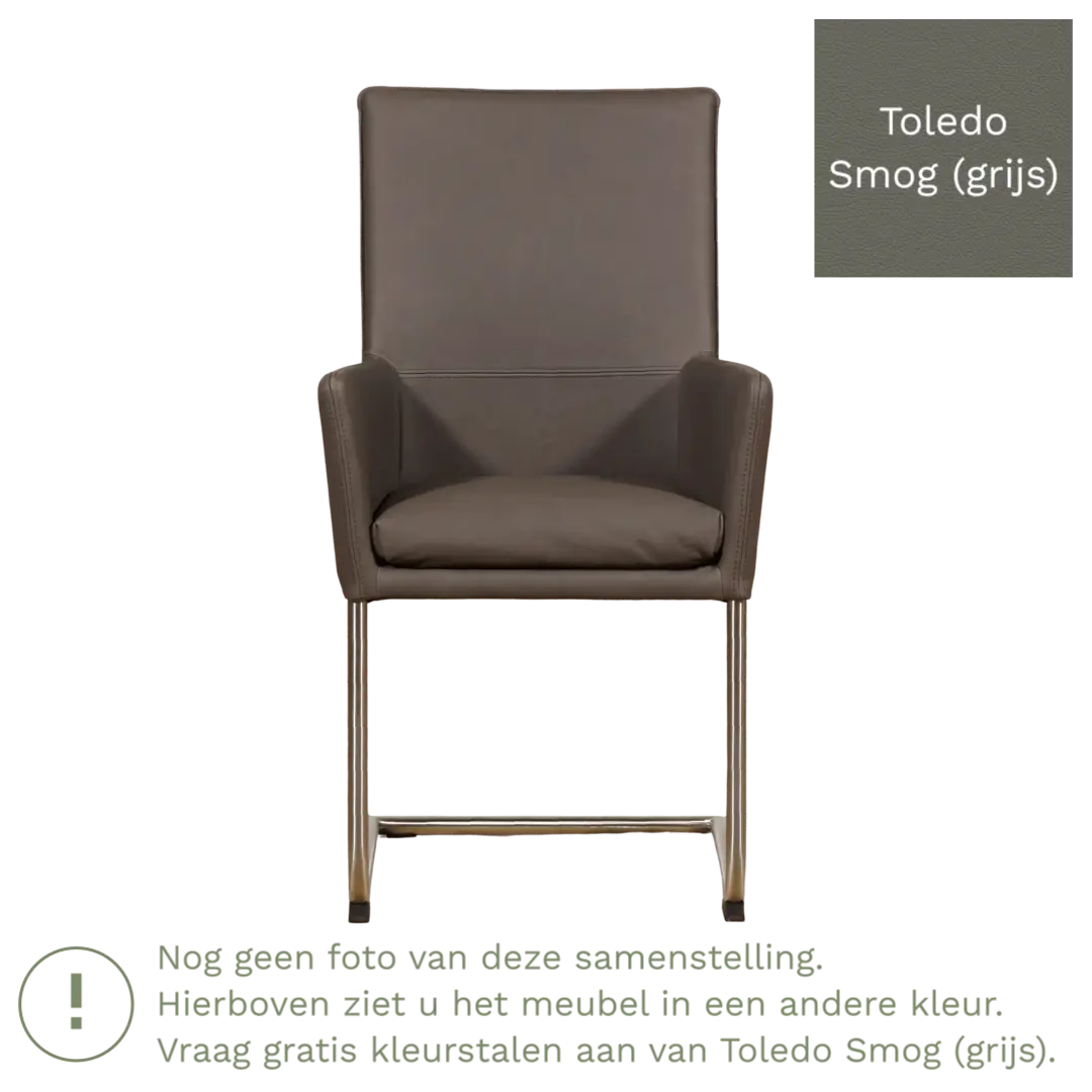 afbeelding van Leren eetkamerstoel Rumor - Toledo Smog (grijs) - Sledepoot staal rond zwart