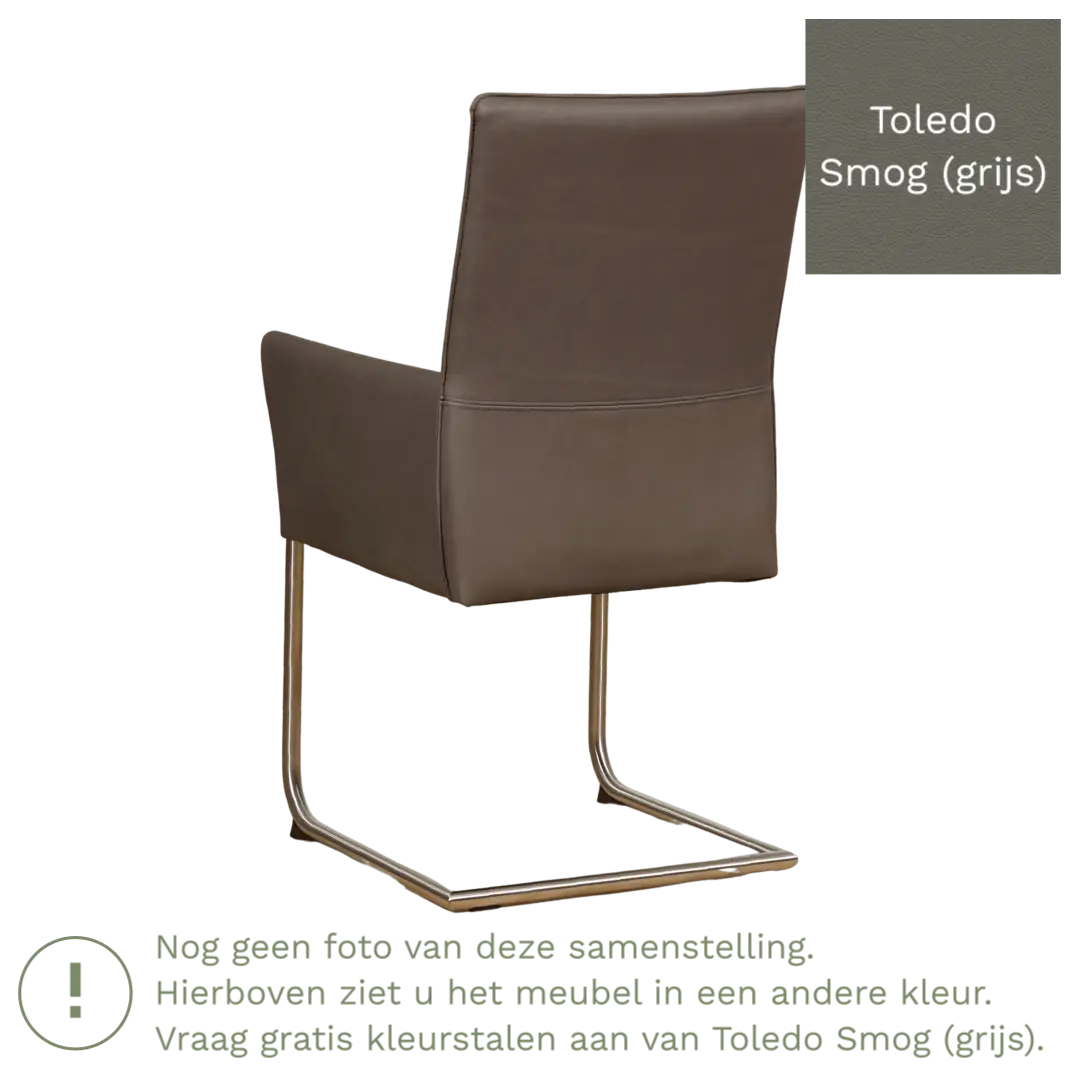 afbeelding van Leren eetkamerstoel Rumor - Toledo Smog (grijs) - Sledepoot staal rond zwart