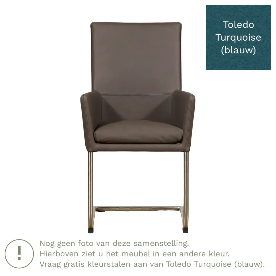 afbeelding van Leren eetkamerstoel Rumor - Toledo Turquoise (blauw) - Sledepoot staal rond RVS