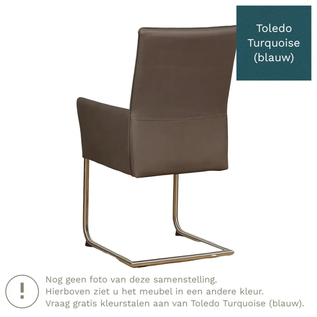afbeelding van Leren eetkamerstoel Rumor - Toledo Turquoise (blauw) - Sledepoot staal rond zwart