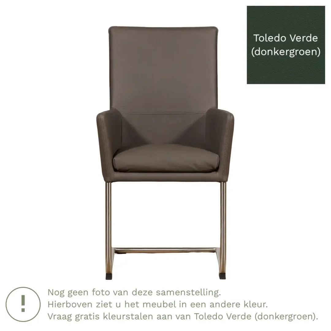 afbeelding van Leren eetkamerstoel Rumor - Toledo Verde (donkergroen) - Sledepoot staal rond zwart