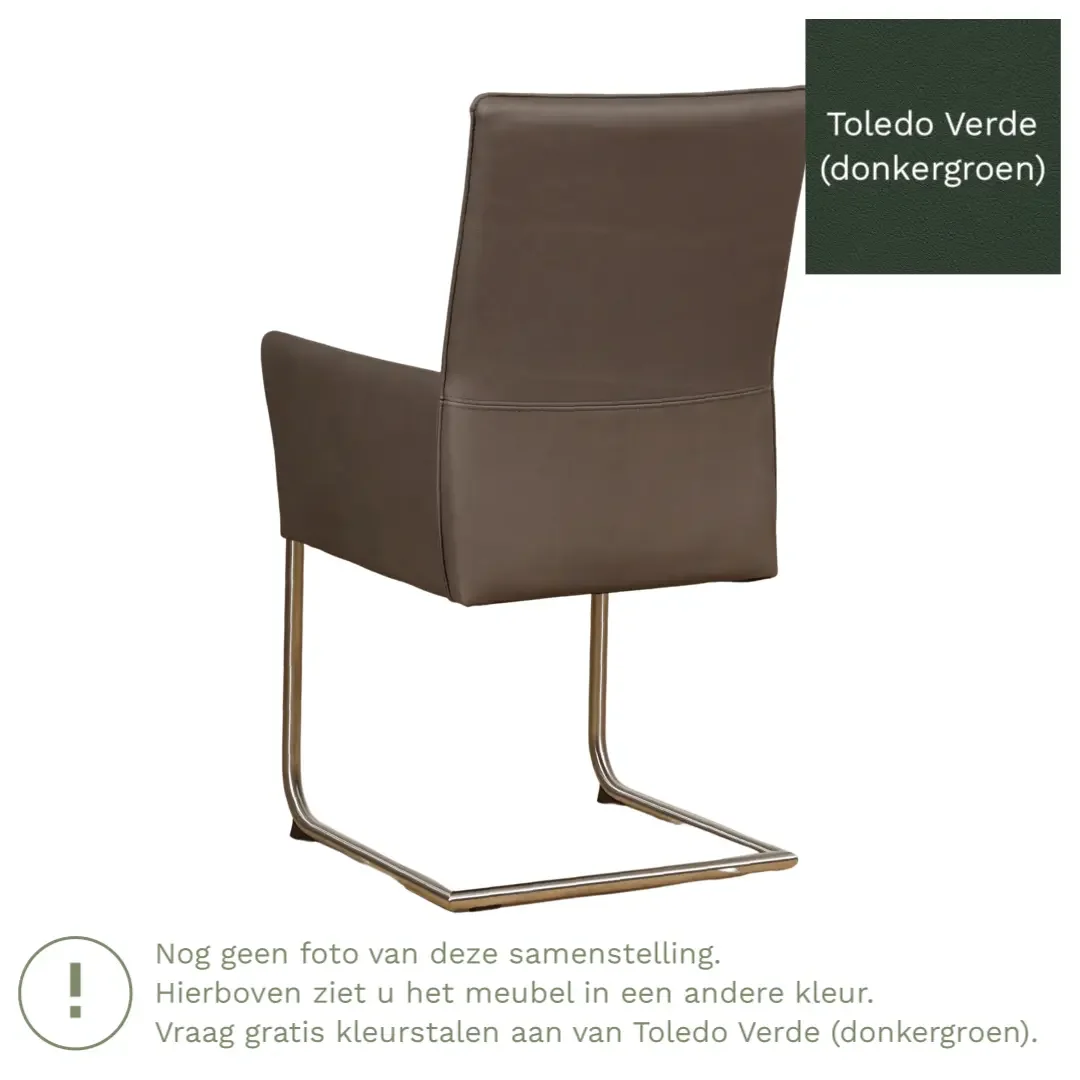 afbeelding van Leren eetkamerstoel Rumor - Toledo Verde (donkergroen) - Sledepoot staal rond zwart