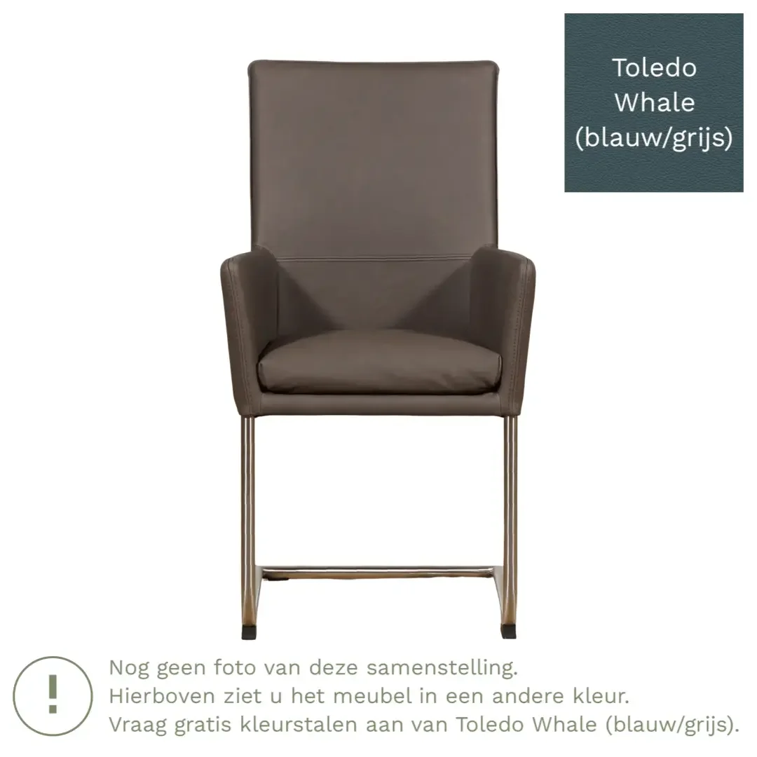 afbeelding van Leren eetkamerstoel Rumor - Toledo Whale (blauw/grijs) - Sledepoot staal rond RVS