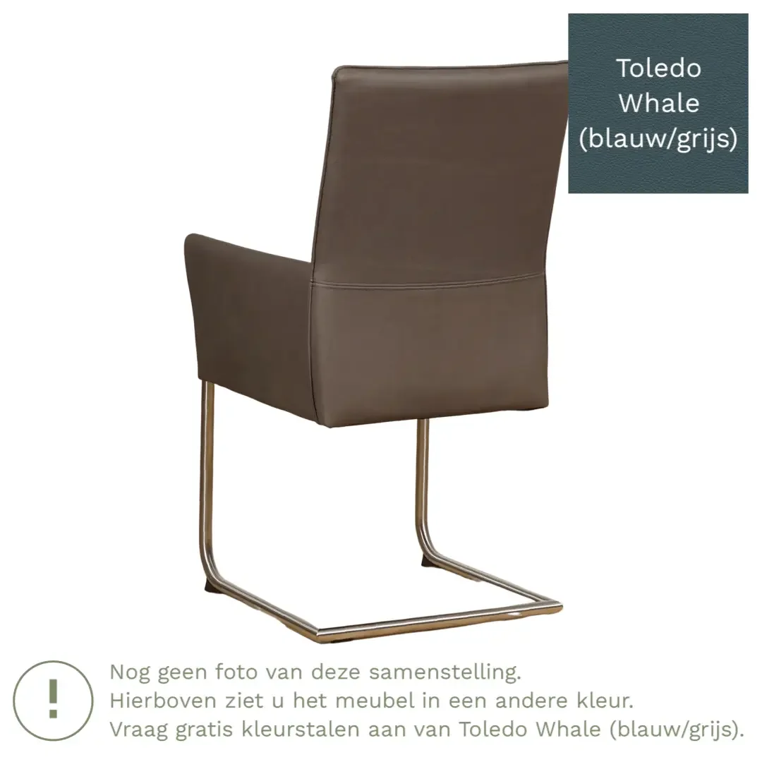 afbeelding van Leren eetkamerstoel Rumor - Toledo Whale (blauw/grijs) - Sledepoot staal rond RVS