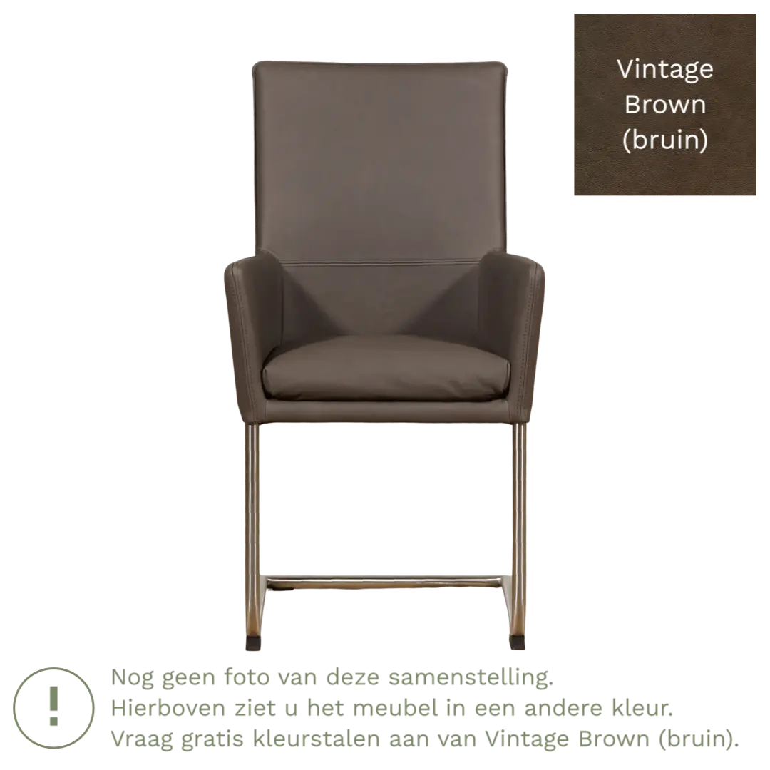 afbeelding van Leren eetkamerstoel Rumor - Vintage Brown (bruin) - Sledepoot staal rond RVS