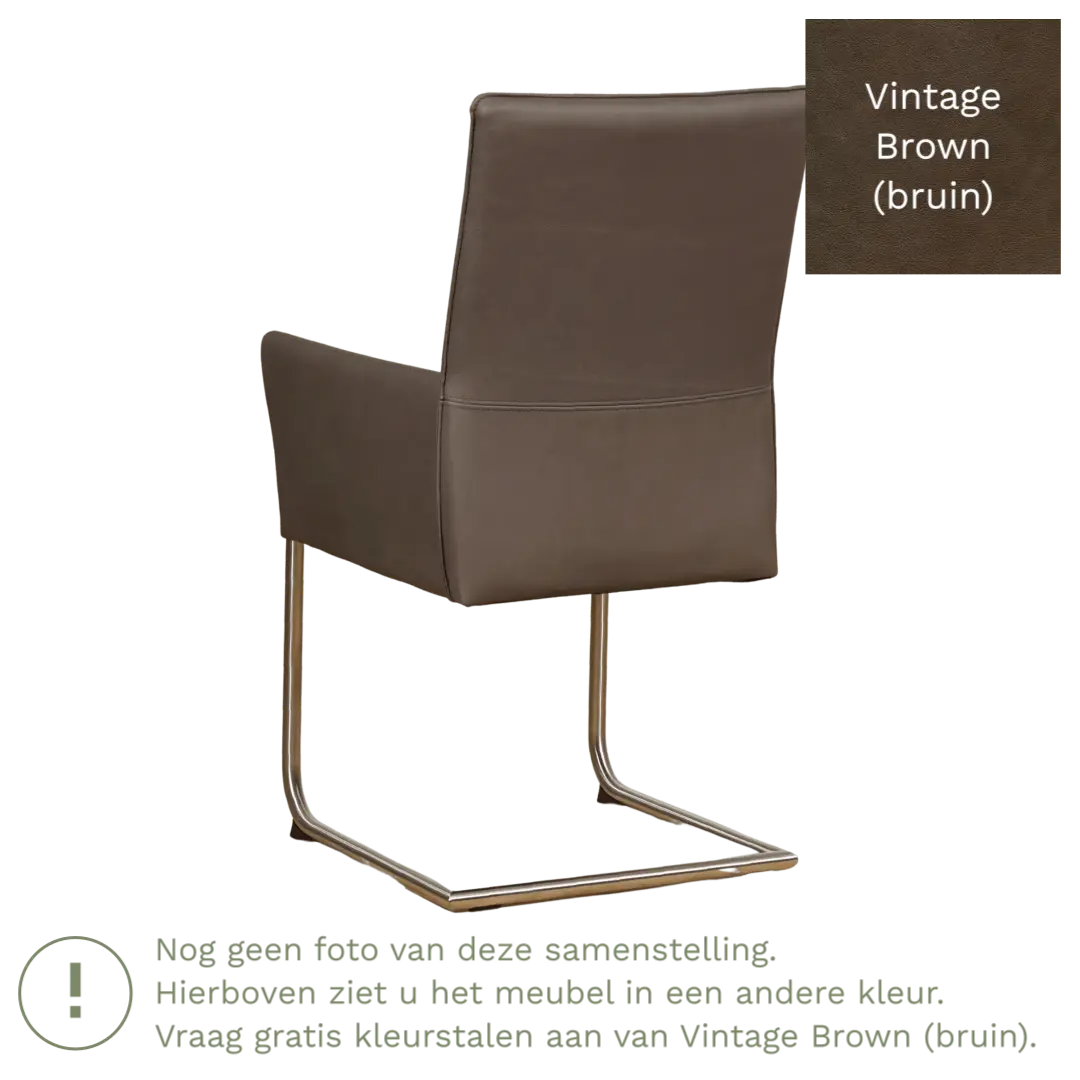 afbeelding van Leren eetkamerstoel Rumor - Vintage Brown (bruin) - Sledepoot staal rond RVS