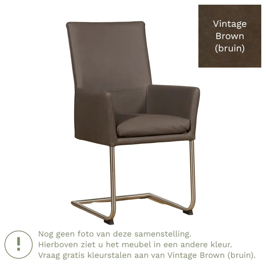 afbeelding van Leren eetkamerstoel Rumor - Vintage Brown (bruin) - Sledepoot staal rond zwart