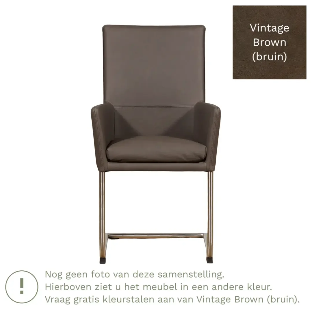 afbeelding van Leren eetkamerstoel Rumor - Vintage Brown (bruin) - Sledepoot staal rond zwart