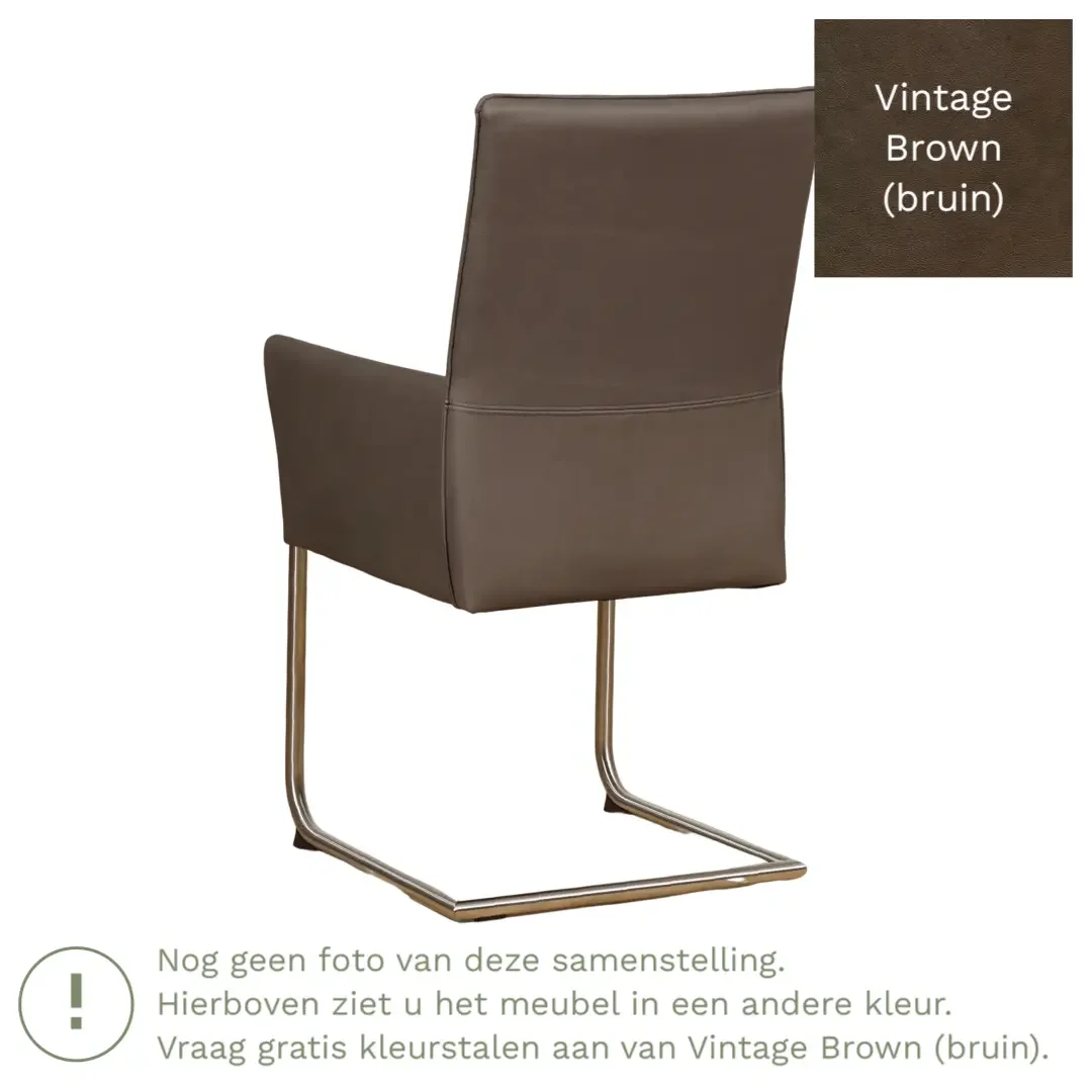 afbeelding van Leren eetkamerstoel Rumor - Vintage Brown (bruin) - Sledepoot staal rond zwart