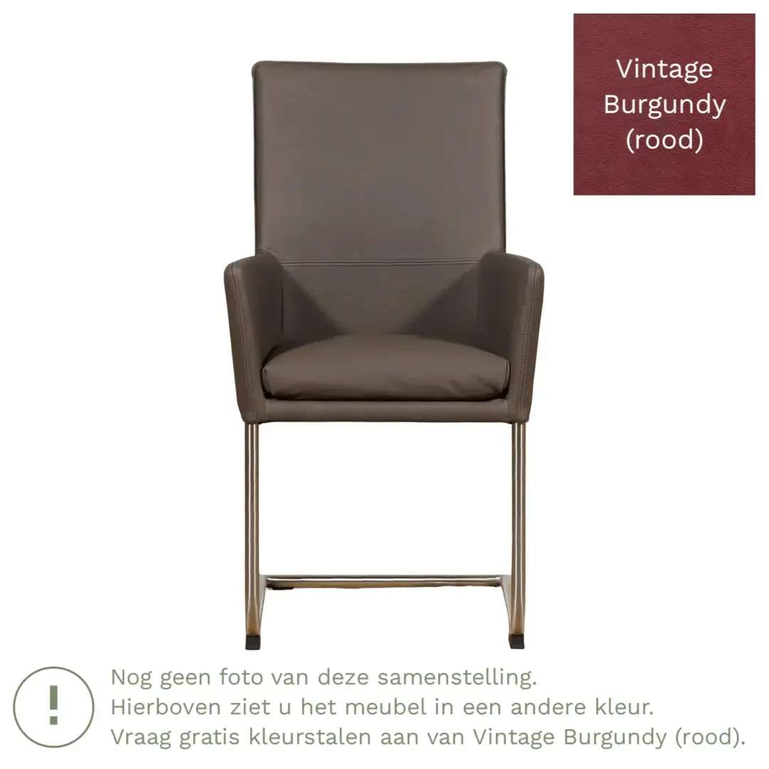 afbeelding van Leren eetkamerstoel Rumor - Vintage Burgundy (rood) - Sledepoot staal rond zwart