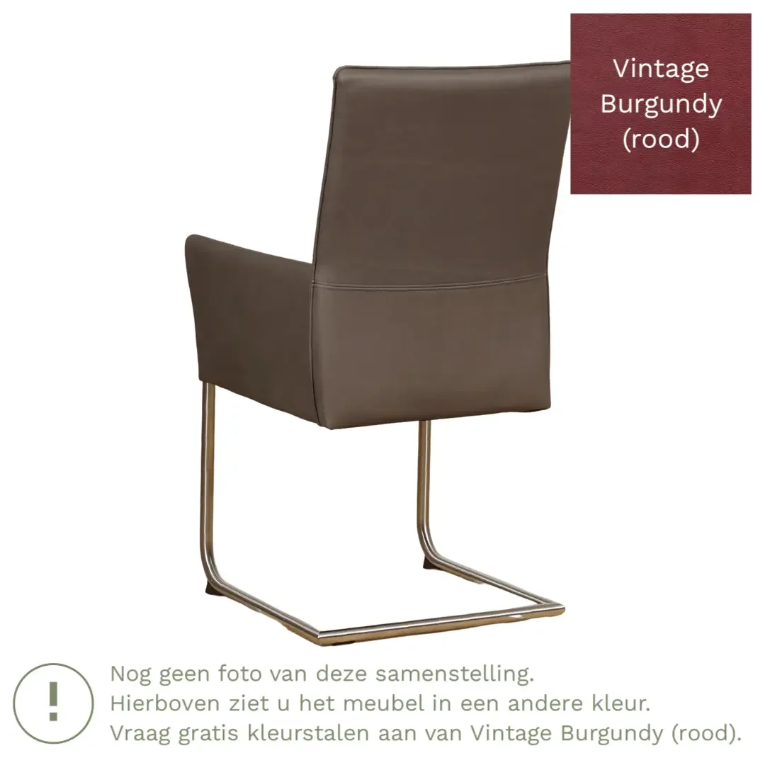 afbeelding van Leren eetkamerstoel Rumor - Vintage Burgundy (rood) - Sledepoot staal rond zwart