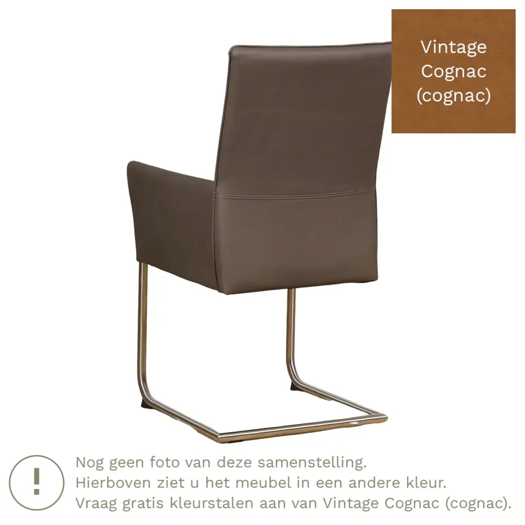 afbeelding van Leren eetkamerstoel Rumor - Vintage Cognac (cognac) - Sledepoot staal rond RVS