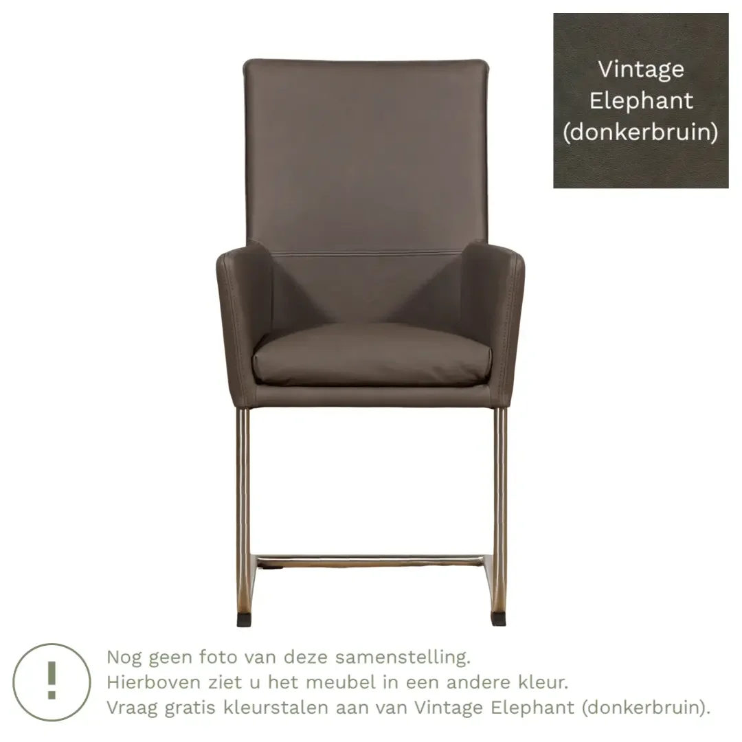 afbeelding van Leren eetkamerstoel Rumor - Vintage Elephant (donkerbruin) - Sledepoot staal rond zwart