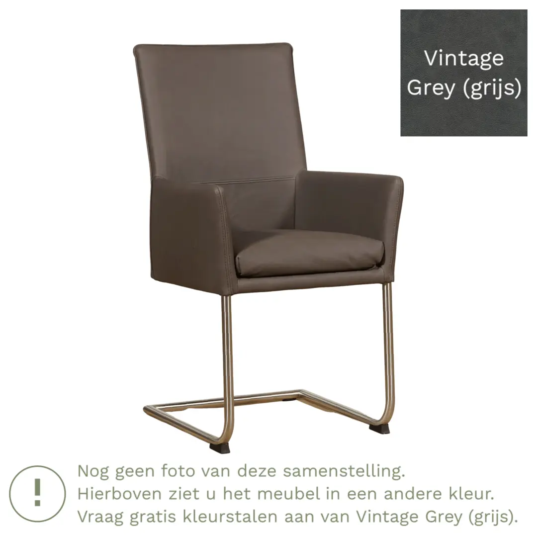 afbeelding van Leren eetkamerstoel Rumor - Vintage Grey (grijs) - Sledepoot staal rond RVS