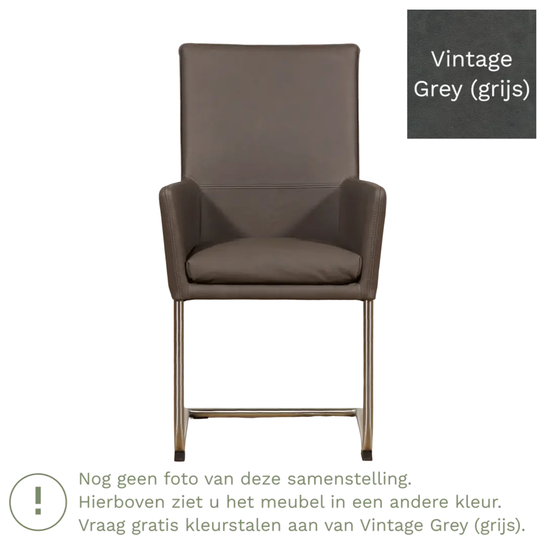 afbeelding van Leren eetkamerstoel Rumor - Vintage Grey (grijs) - Sledepoot staal rond RVS