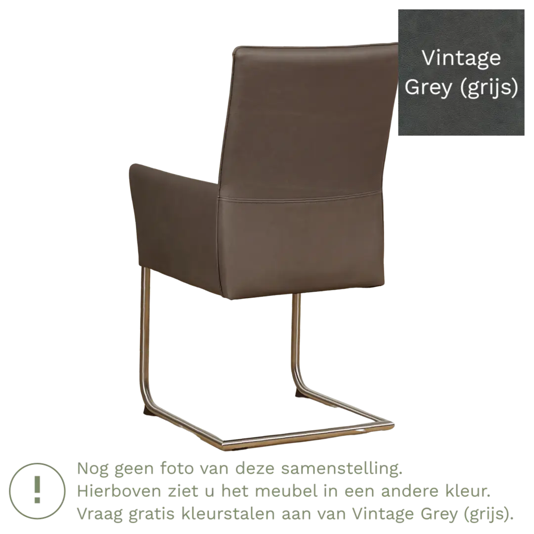 afbeelding van Leren eetkamerstoel Rumor - Vintage Grey (grijs) - Sledepoot staal rond RVS
