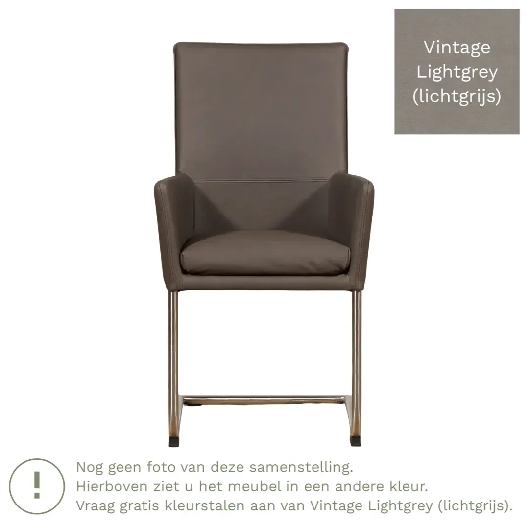 afbeelding van Leren eetkamerstoel Rumor - Vintage Lightgrey (lichtgrijs) - Sledepoot staal rond zwart