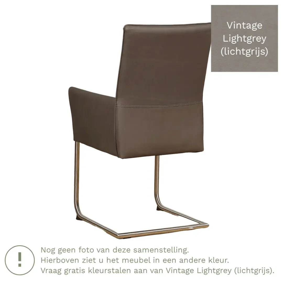 afbeelding van Leren eetkamerstoel Rumor - Vintage Lightgrey (lichtgrijs) - Sledepoot staal rond zwart