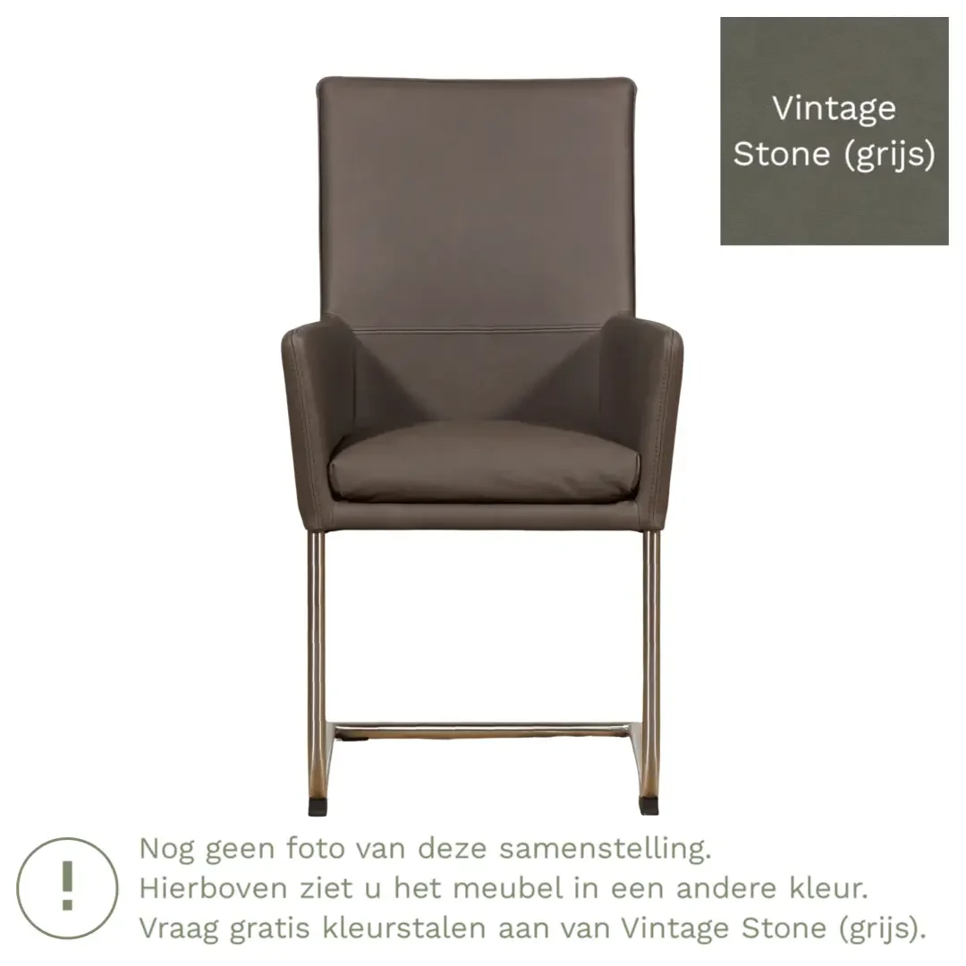 afbeelding van Leren eetkamerstoel Rumor - Vintage Stone (grijs) - Sledepoot staal rond RVS