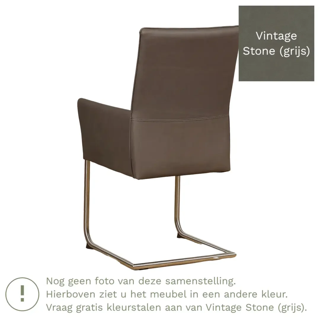 afbeelding van Leren eetkamerstoel Rumor - Vintage Stone (grijs) - Sledepoot staal rond RVS