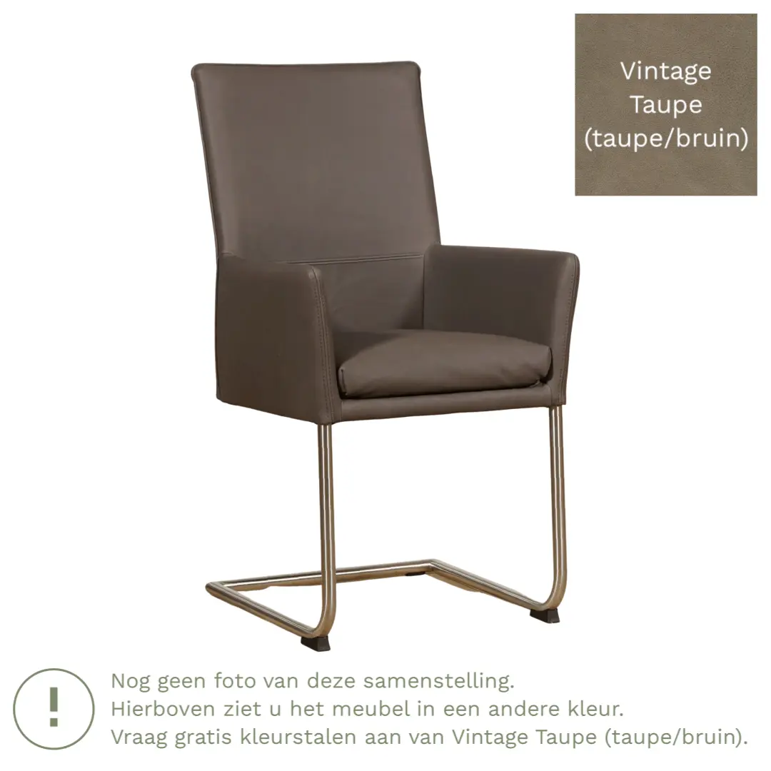 afbeelding van Leren eetkamerstoel Rumor - Vintage Taupe (taupe/bruin) - Sledepoot staal rond RVS