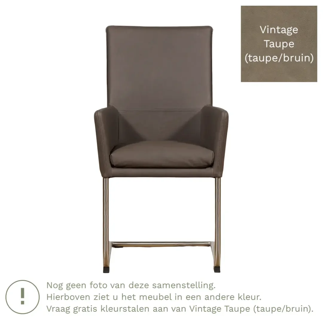 afbeelding van Leren eetkamerstoel Rumor - Vintage Taupe (taupe/bruin) - Sledepoot staal rond RVS