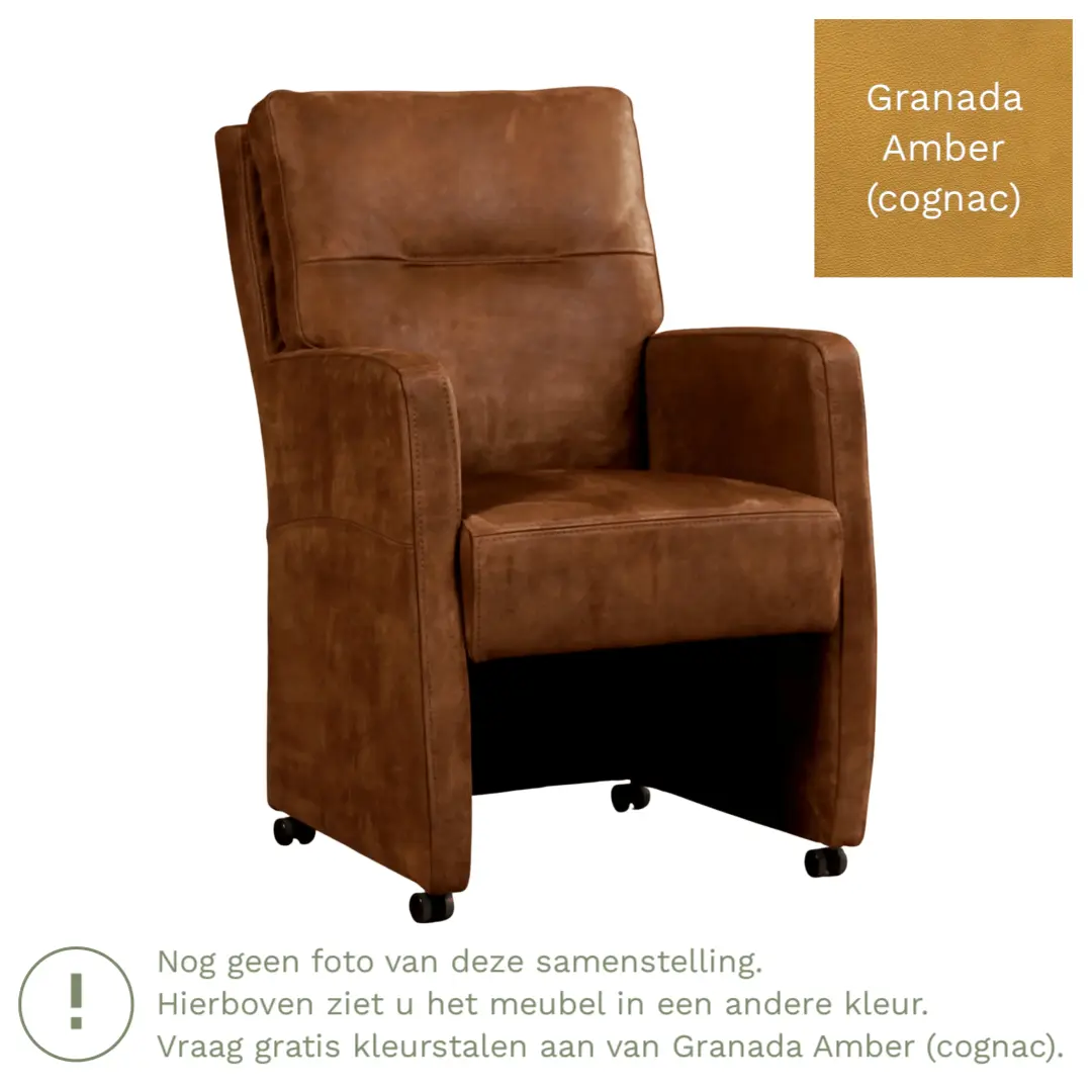 afbeelding van Leren eetkamerstoel Sharp - Granada Amber (cognac) - Met handgreep zwart