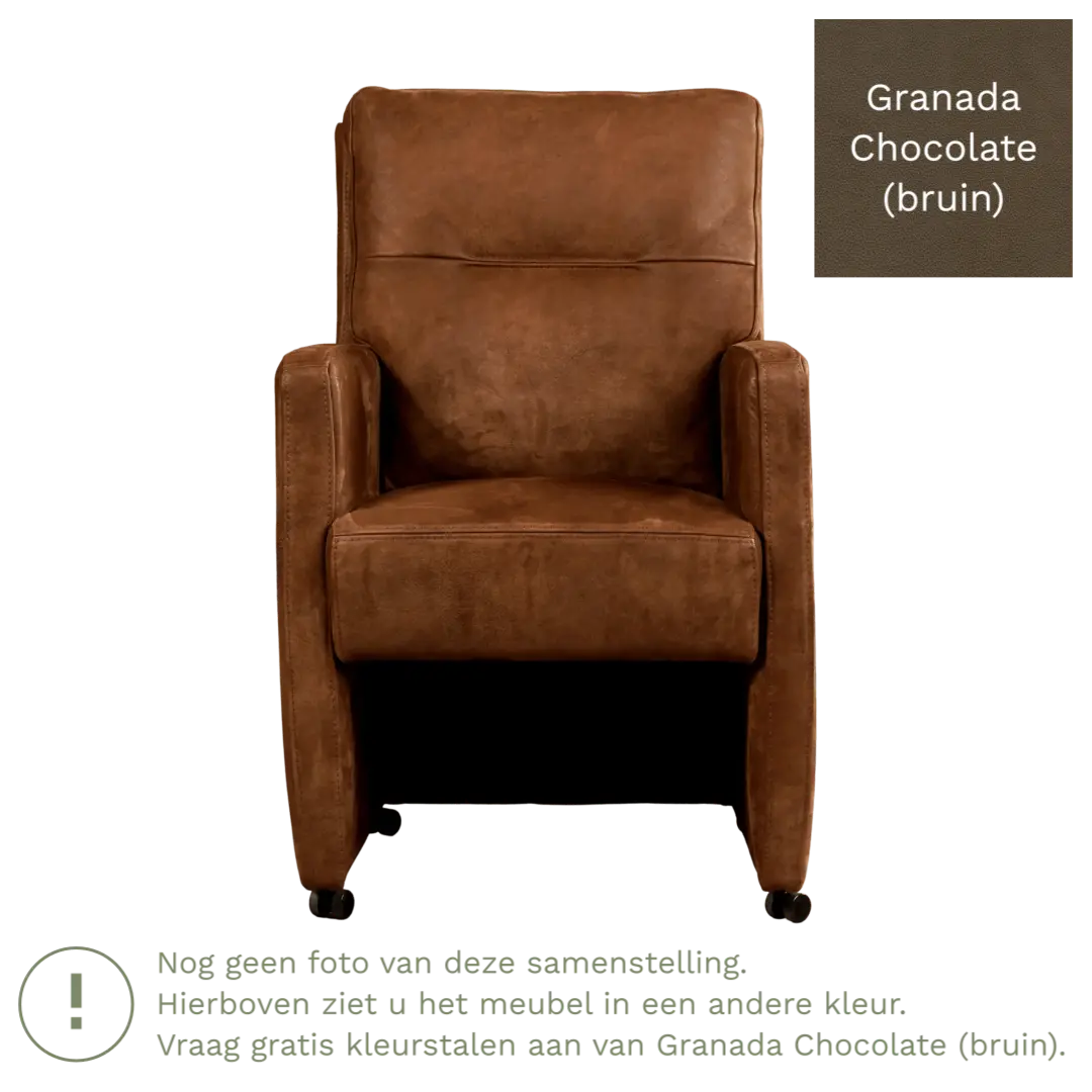 afbeelding van Leren eetkamerstoel Sharp - Granada Chocolate (bruin) - Met handgreep RVS