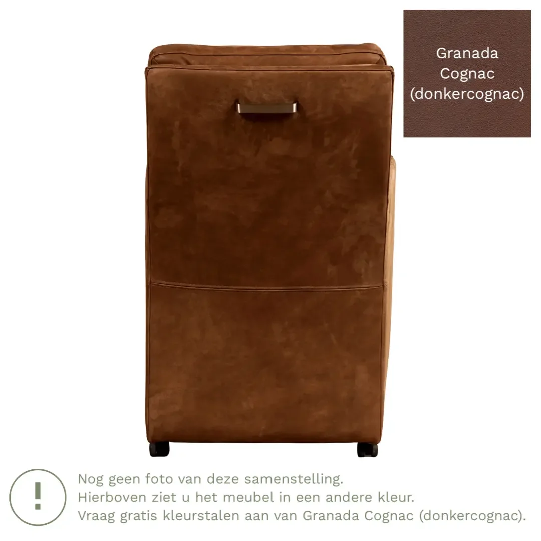 afbeelding van Leren eetkamerstoel Sharp - Granada Cognac (donkercognac) - Met handgreep zwart