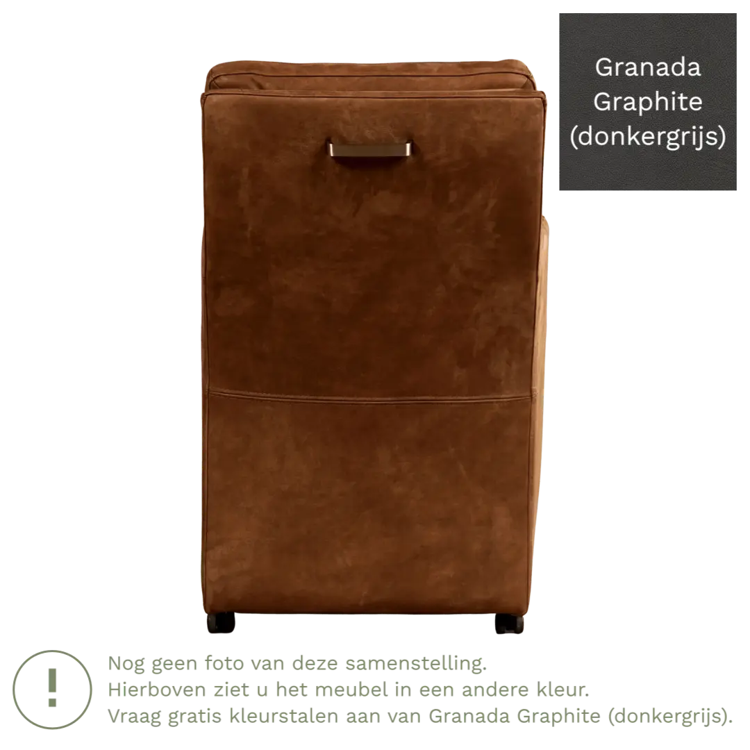 afbeelding van Leren eetkamerstoel Sharp - Granada Graphite (donkergrijs) - Met handgreep zwart